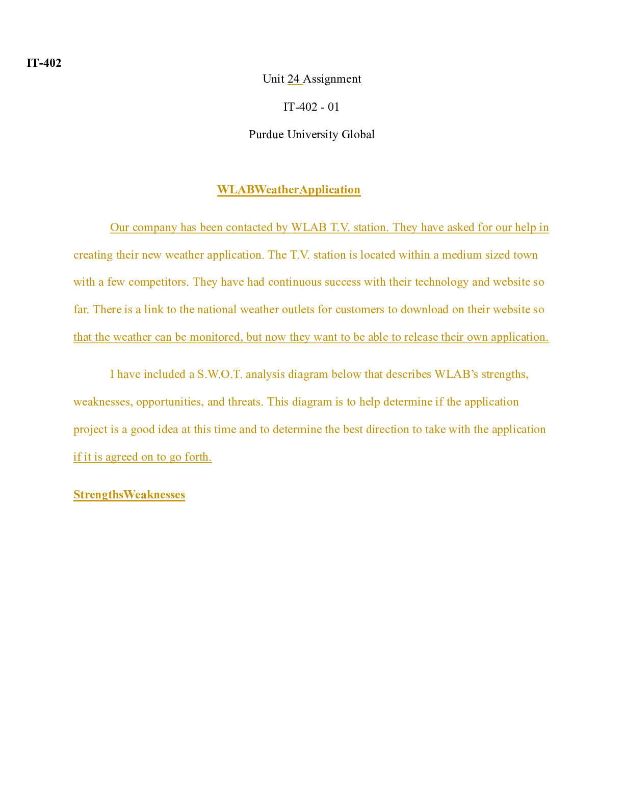 Preview image of IT402 Unit2 .docx    IT-402  Unit 24 Assignment IT-402 - 01  Purdue University Global  WLA document